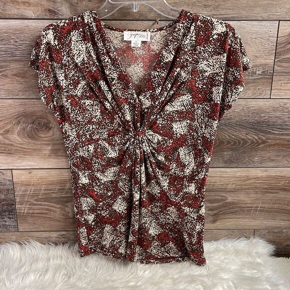 Josephine Studio Ladies Vneck Gathered Top, Size Petite Small, Brown,Tan,Orange - Picture 1 of 6